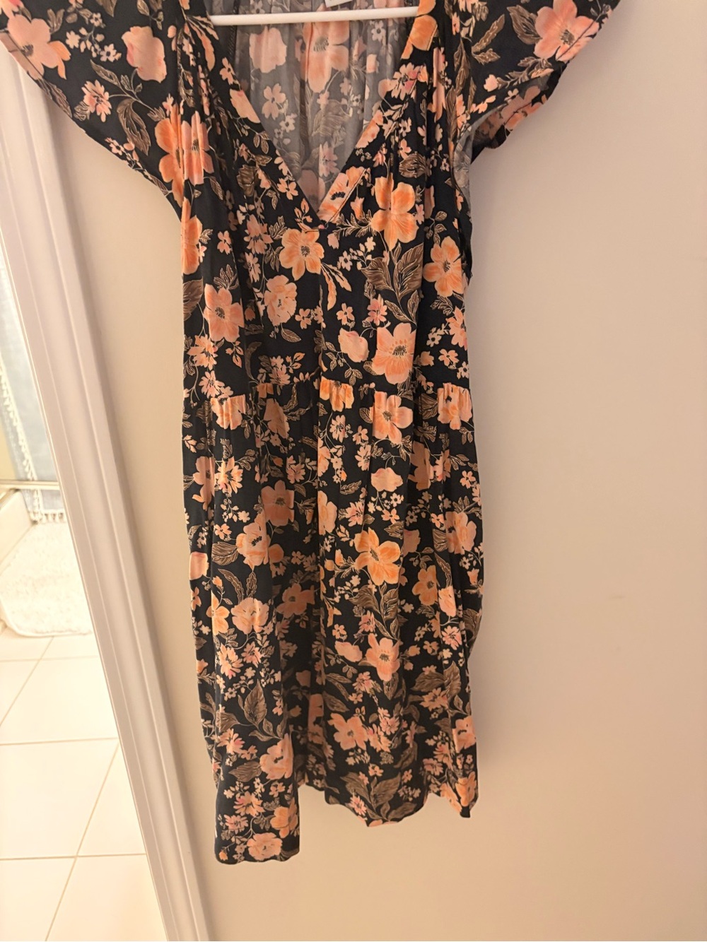 Old Navy Black Midi Dress with Peach Floral Print